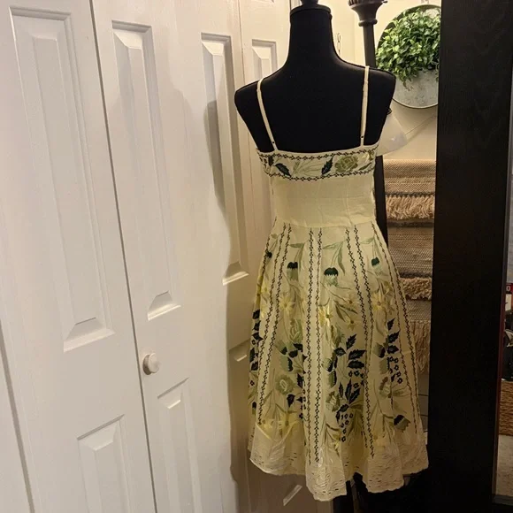 Sue Wong Vintage Yellow and Green Embroidered Midi Dress - Picture 2 of 10